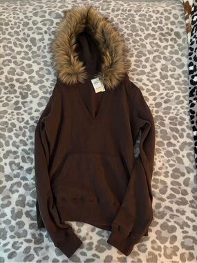 Hollister Brown Hoodie with Faux Fur Trimmed Hood